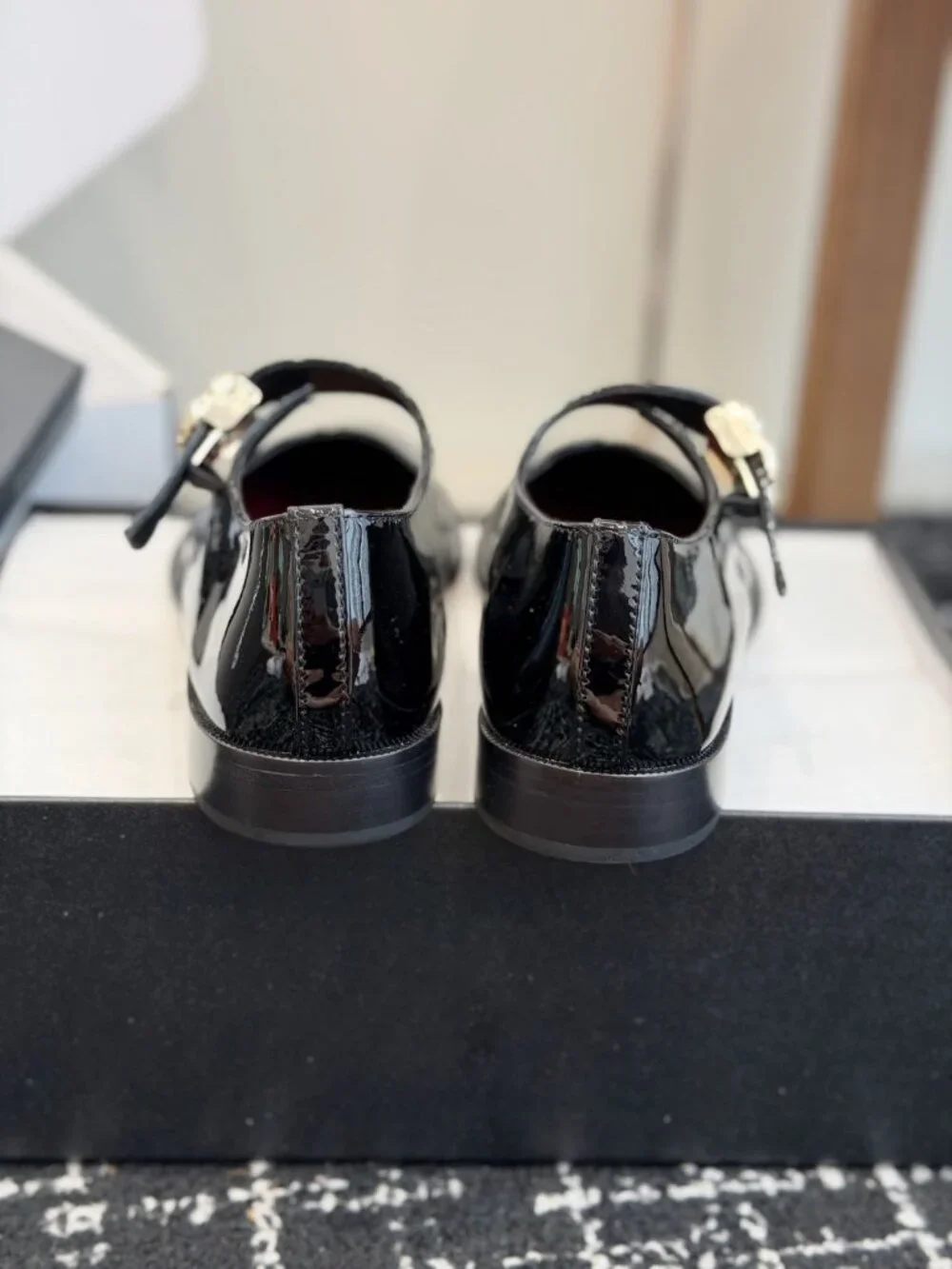 Chanel Black Patent Leather Mary Jane Flats with CC Buckle, Size 36C